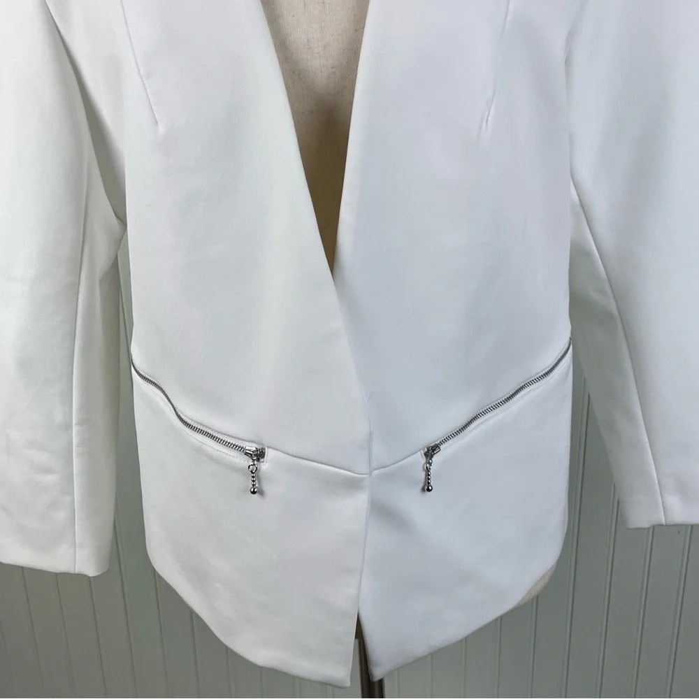 NEW Express Zip Pocket Cutaway Blazer Womens Size 14 Solid White Business Office